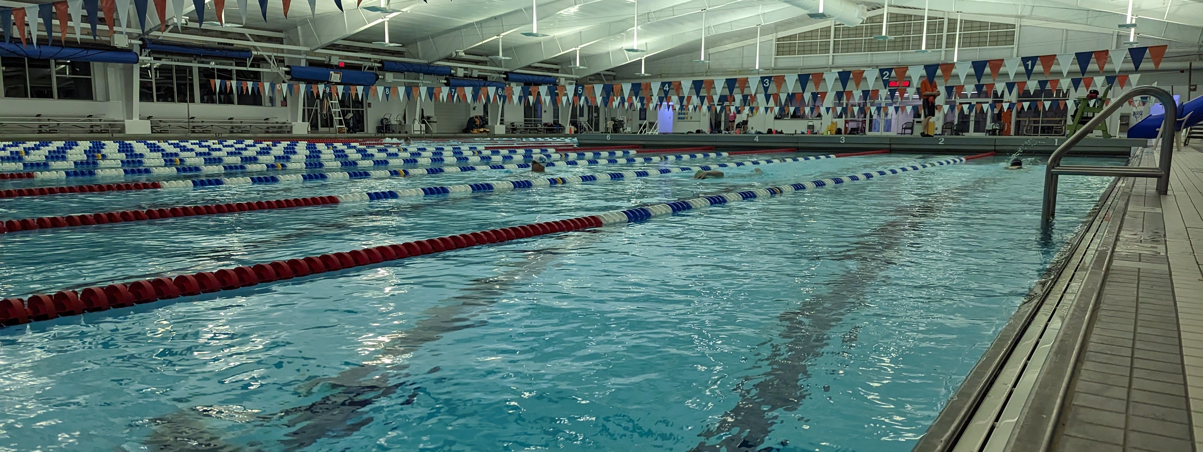 Swimmers at practice in the Mary T. Meagher Aquatic Center